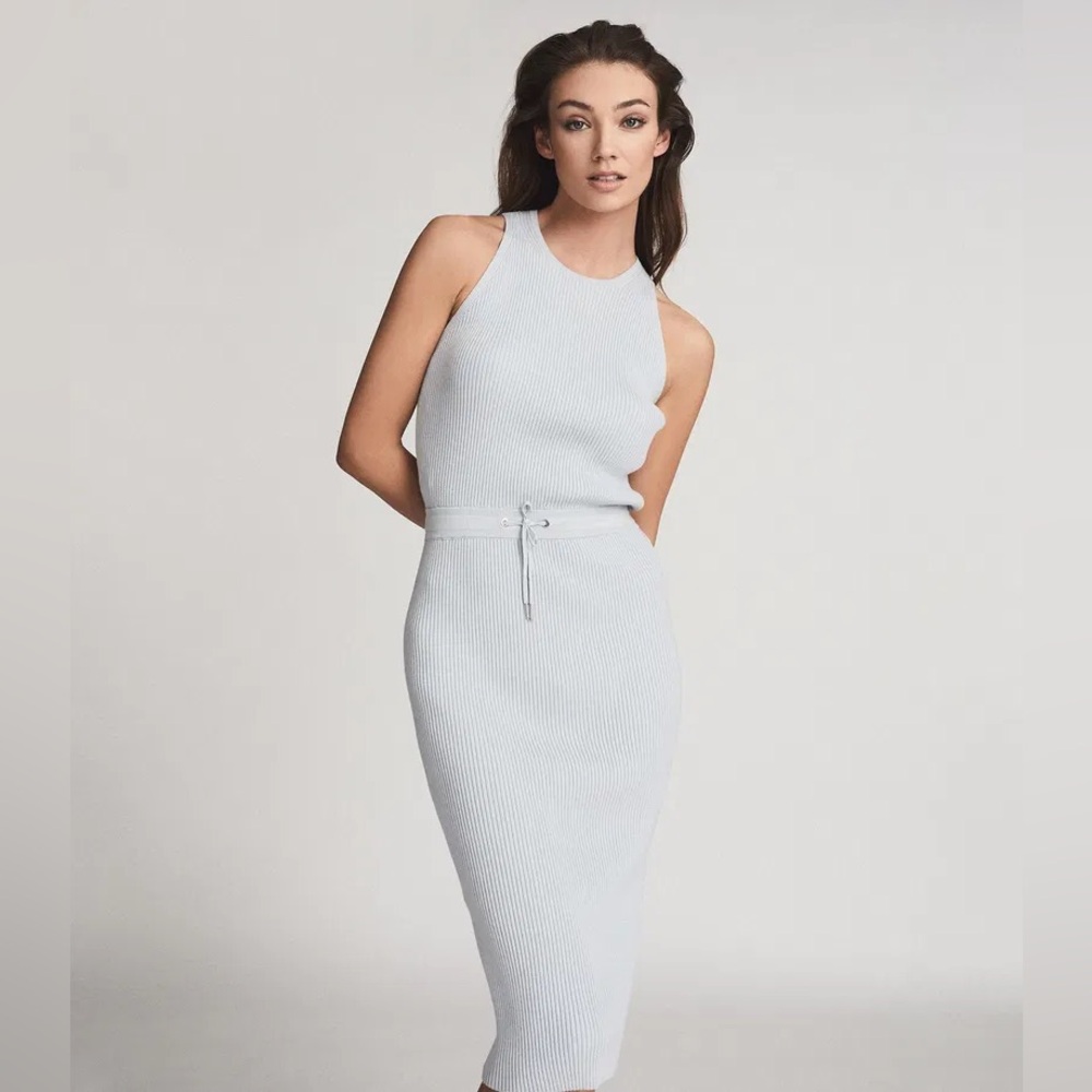 Reiss Blue Josephine knitted midi dress